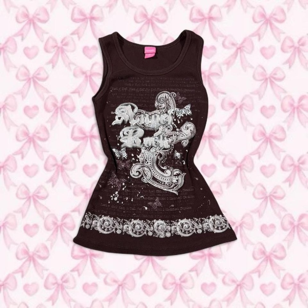 brown and white Oliver print angels tank top size, baby‎ doll, large